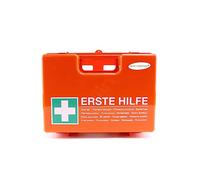 ACTIOMEDIC I Kit de emergencia móvil y estacionario con almacenamiento en soporte de pared, DOMINO DIN 13157:2021, Apósitos hipoalergénicos, etiquetado multilingüe, soportes visuales, 28x12x20 cm