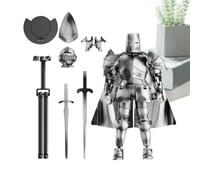 Action Figure Model, Multi-Jointed Medieval Knight Figurine, Fully Movable Statue with 360° Rotating Head, Realistic Flexible Design, Ideal for Desk Display, Dining Table, 14x13.2cm Red Yellow Silver
