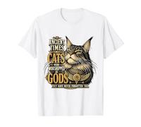 Actitud del Gato Antiguo de Maine Camiseta gráfica económica, Hombre, Blanco, S