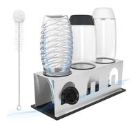 ACTIV CUISINE Soporte para botellas Sodastream Duo Crystal, 3 soportes de acero inoxidable, escurreplatos con anillos de protección, alfombrilla de goteo, soporte para tapa y cepillo para botellas