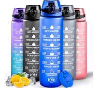 Active 100 Botella de agua deportiva de 1 litro con marcador de tiempo motivacional, apta para lavavajillas, botella a prueba de fugas, sin BPA, no tóxica para correr, ciclismo, gimnasio, escuela y