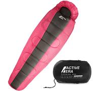 Active Era Saco de Dormir 220 x 80 cm Peso 300gr - Confort 10°C a 0°C. Resistente al Agua, Relleno de Doble Capa, Cálido con Capucha y Cordón. Saco de Dormir Adulto - Rosa