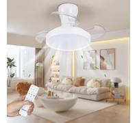 activeallbrite Ventilador de techo con luz, Motor DC, 38W, 6 Velocidades, Aspas retráctiles, 3000K-6500K, Función Verano-Invierno, Temporizador, Ø55CM.