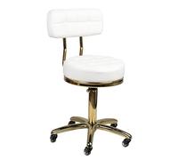 ACTIVESHOP Taburete cosmético con ruedas, altura regulable y respaldo blanco dorado AM-961