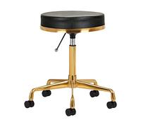 ACTIVESHOP Taburete de peluquería para cosméticos, silla de maquillaje, taburete giratorio, taburete de trabajo, H4, color dorado y negro, taburete giratorio con ruedas, altura regulable