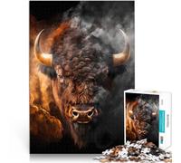 Actividad Familiar Bisonte Hecho de Fuego Rompecabezas para Adultos de 1000 Piezas 26x38cm Decoración hogar Apto para Mayores de 14 años.