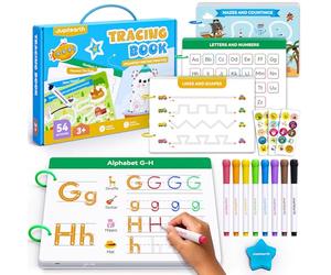 Actividades de aprendizaje preescolar, 54 páginas reutilizables, libros de trazado para niños de 3 a 5 años, libro de actividades para niños pequeños, libros de trabajo de práctica de escritura a mano
