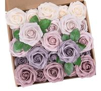 ACTOYS 25 Rosas Moradas Artificiales, Rosas Púrpuras Artificiales Grandes, Rosas Falsas, Flores Artificiales Decoracion para Bodas y Hogar (Morado Degradado)