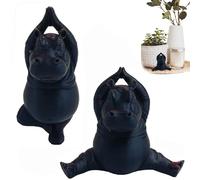 ActSo 2pcs Hippo Statue，Clumsy Yoga Master Hippo, Handcrafted 3D Printed Resin Hippopotamus Figurine, for Garden Home Patio Deck Porch Yard Art Decoration-A
