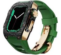 Actualice la caja de fibra de carbono con correa de fluororrubber, para Apple Watch S 8 7 45 mm Kit de modificación, para iWatch 6 5 4 44 mm Sport Rubber Store de muñeca de goma