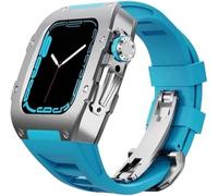 Actualice la caja de fibra de carbono con correa de fluororrubber, para Apple Watch S 8 7 45 mm Kit de modificación, para iWatch 6 5 4 44 mm Sport Rubber Store de muñeca de goma