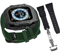 Actualice la caja de fibra de carbono con correa de reloj de silicona, para Ultra 49 mm de modificación de modificación Case de protección, para iWatch 8 7 6 5 4 SE 45 mm 44 mm Fluorine Rubber Band