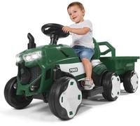 Actualización de seguridad: tractor infantil con remolque desmontable, tractor eléctrico para niños con luz, música y chimenea, coche infantil para exteriores, adecuado para niños de 3 a 8 años (coche
