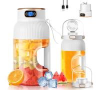 【Actualizada】Batidora portátil y batidora Fine Life Pro de 1200 ml, vaso con tapa a prueba de fugas y apertura para beber, potente, inalámbrica y recargable, pica hielo y fruta congelada