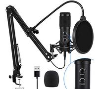 【Actualizado 2021】 Micrófono condensador USB para ordenador, ideal para juegos, podcast, transmisión en vivo, grabación de YouTube, karaoke en PC, Plug & Play, con soporte de brazo de metal