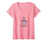 Actualmente fingiendo ser una Persona matutina Café Humor Camiseta Cuello V, Mujer, Rosado, S