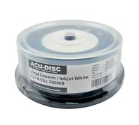 ACU-DISC - Paquete de 25 unidades de vinilo en blanco imprimible por inyección de tinta CD-R 52 x 700 MB 80 min caja de pastel