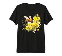 Acuarela Abeja Amarillo Flores Polinizadores Arte Camiseta Premium