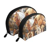 Acuarela Animal Caballo Impreso, Bolsa de Maquillaje de Concha, Monedero pequeño para Mujer, Bolsa de artículos de tocador, Bolsa de cosméticos, 2 Piezas