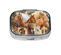 Acuarela Animal Caballo Impreso, Pastillero cuadrado para bolsillo o monedero, pequeño contenedor de pastillas, organizador de pastillas de viaje