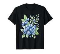 Acuarela Arándano Fruta Patrón con Hojas Verano Diseño Camiseta