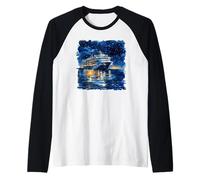 Acuarela Barco Crucero Cielo Noche Océ Camiseta Manga Raglan