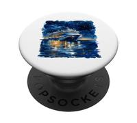 Acuarela Barco Crucero Cielo Noche Océ PopSockets PopGrip Adhesivo