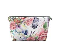 Acuarela Caballo Rosas Flores, Bolsa de artículos de tocador Bolsa de Maquillaje Bolsa de cosméticos Bolsa de artículos de tocador de Viaje portátil