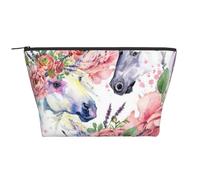 Acuarela Caballo Rosas Flores, Bolsa de artículos de tocador Bolsa de Maquillaje Bolsa de cosméticos Bolsa de artículos de tocador de Viaje portátil