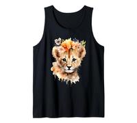 Acuarela Cachorro León Corona Floral Safari Animal Art Camiseta sin Mangas