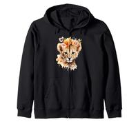 Acuarela Cachorro León Corona Floral Safari Animal Art Sudadera con Capucha