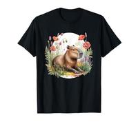 Acuarela Capibara Divertido Flores Animal Lindo Camiseta