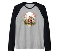 Acuarela Capibara Divertido Flores Animal Lindo Camiseta Manga Raglan