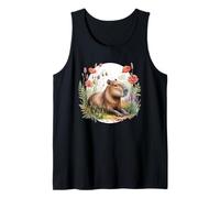 Acuarela Capibara Divertido Flores Animal Lindo Camiseta sin Mangas