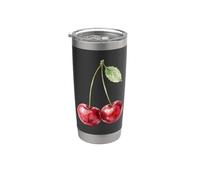 Acuarela Cereza Rojo Cerezas Estéticas Fruta De Verano Vaso térmico de acero inoxidable de doble pared