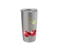 Acuarela Cereza Rojo Cerezas Estéticas Fruta De Verano Vaso térmico de acero inoxidable de doble pared