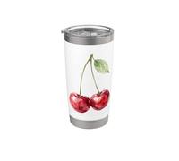 Acuarela Cereza Rojo Cerezas Estéticas Fruta De Verano Vaso térmico de acero inoxidable de doble pared