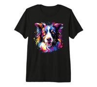 Acuarela Colorida Border Collie Perro Camiseta Premium
