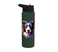 Acuarela colorida border collie perro Stainless Steel Insulated Water Bottle