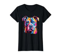 Acuarela Coloridos Perros American Pit Bull Terrier Camiseta gráfica económica, Mujer, Negro, XS