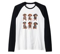 Acuarela Dachshund Puppy Wiener Dog Doxie Canine Art Camiseta Manga Raglan