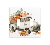 Acuarela de camión blanco viejo con calabazas de doble banda, cubierta de luz de pared, decoración de interruptor de pared, tamaño estándar, 11,4 x 11,4 cm