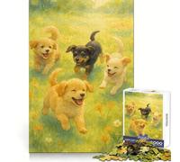Acuarela de Cuatro Cachorros Jugando en un Campo Rompecabezas para Adolescentes de 1000 Piezas Desarrolla la Memoria Ideal para Momentos de Ocio Bordes definidos Sorpresa navideña (38x26cm)