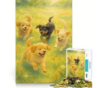 Acuarela de Cuatro Cachorros Jugando en un Campo Rompecabezas para Adultos de 1000 Piezas Juego de lógica Corte de precisión Bordes Lisos reuniones Familiares (38x26cm)
