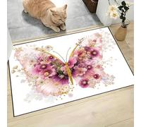 Acuarela de ensueño Felpudo 50 x 80 cm Flores y Mariposas - Alfombra Atrapa-Suciedad Antideslizante - Felpudo Rosa para Interior y Exterior, Porche, Entrada, Ducha, Dormitorio y Salón