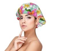 Acuarela de flores tropicales y plumeria floral,Gorro de dormir de satén para adultos - Gorro de dormir elástico para mujer, cubrecabello nocturno