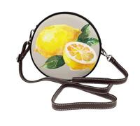 Acuarela de frutas de verano, limones, hojas de lirio,Bolso de hombro de piel sintética, bolso cruzado redondo - Bolso circular para mujer