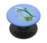 Acuarela Delfín Océano Escena con Vida Marina Costera PopSockets PopGrip Adhesivo