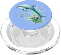 Acuarela Delfín Océano Escena con Vida Marina Costera PopSockets PopGrip para MagSafe