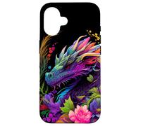 Acuarela Dragón Flores Hermoso Arte Colorido Gráfico Carcasa para iPhone 16